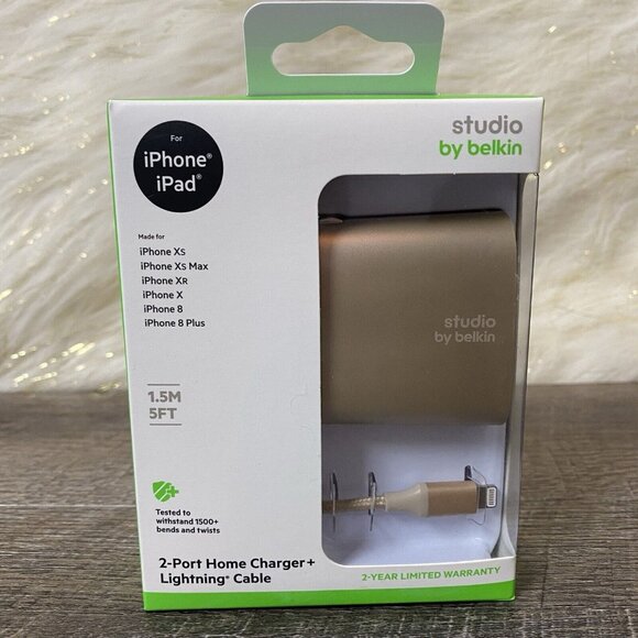 belkin Other - Studio by Belkin 2-Port Home Charger w/ Lightning Cable (MFi-Certified) NEW